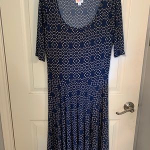 Lularoe Nicole dress. Blue and gold print XL